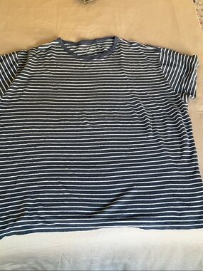 Alex Crane Men's Navy and White Striped Crew Neck Tee